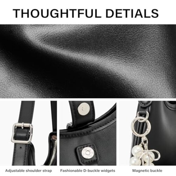 Vegan Leather Shoulder Bag Elegant Hobo Style Adjustable Strap Chic Minimalist - Picture 6 of 8